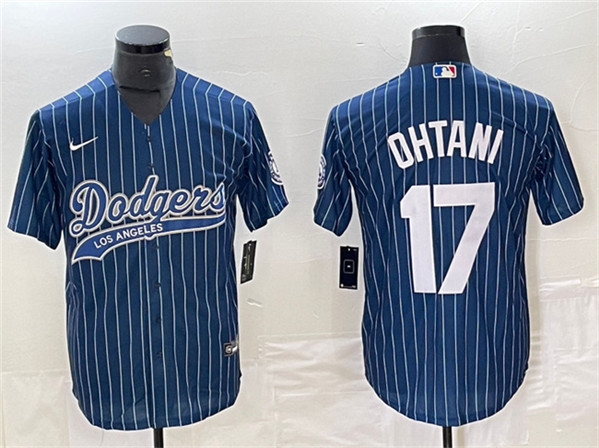 Men's Los Angeles Dodgers #17 Shohei Ohtani Navy Cool Base With Patch Stitched Baseball Jersey